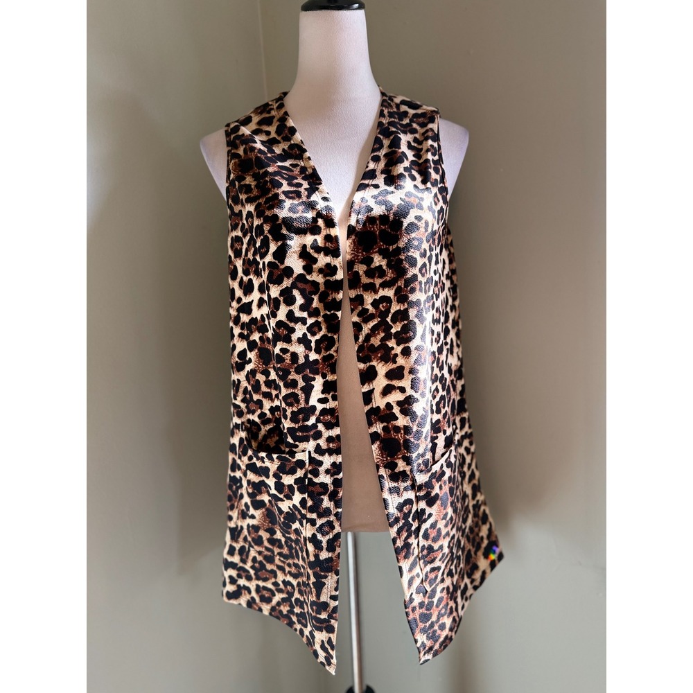 Boho Y2K Leopard Print Vest Women's‎ L Lightweight Sleeveless Long vest